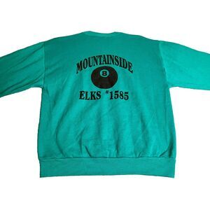 VTG Elks Sweatshirt Adult Large Green‎ 8 Ball Mountainside 1585 Sweater 90s Mens
